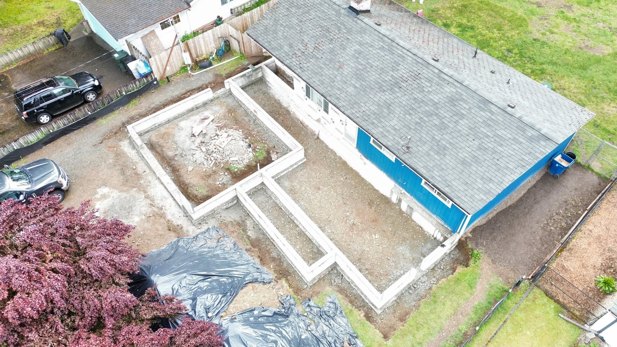 Aerial view of stem wall perimeter foundation